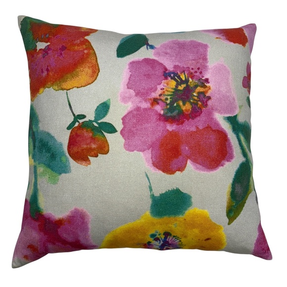 WEST ELM accent pillow 20" square removable case cotton floral bold colors - Picture 1 of 7